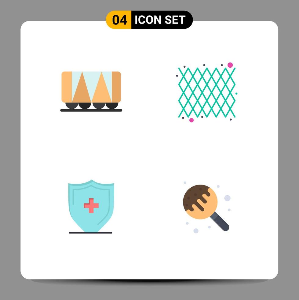 pacote de ícones planos de 4 símbolos universais de padrão de carnaval de placa de trem elementos de design de vetores editáveis de doces