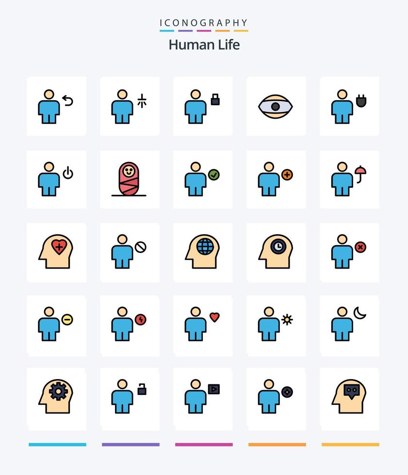 pacote de ícones cheios de 25 linhas humanas criativas, como humano. olho. banho. cadeado. humano vetor