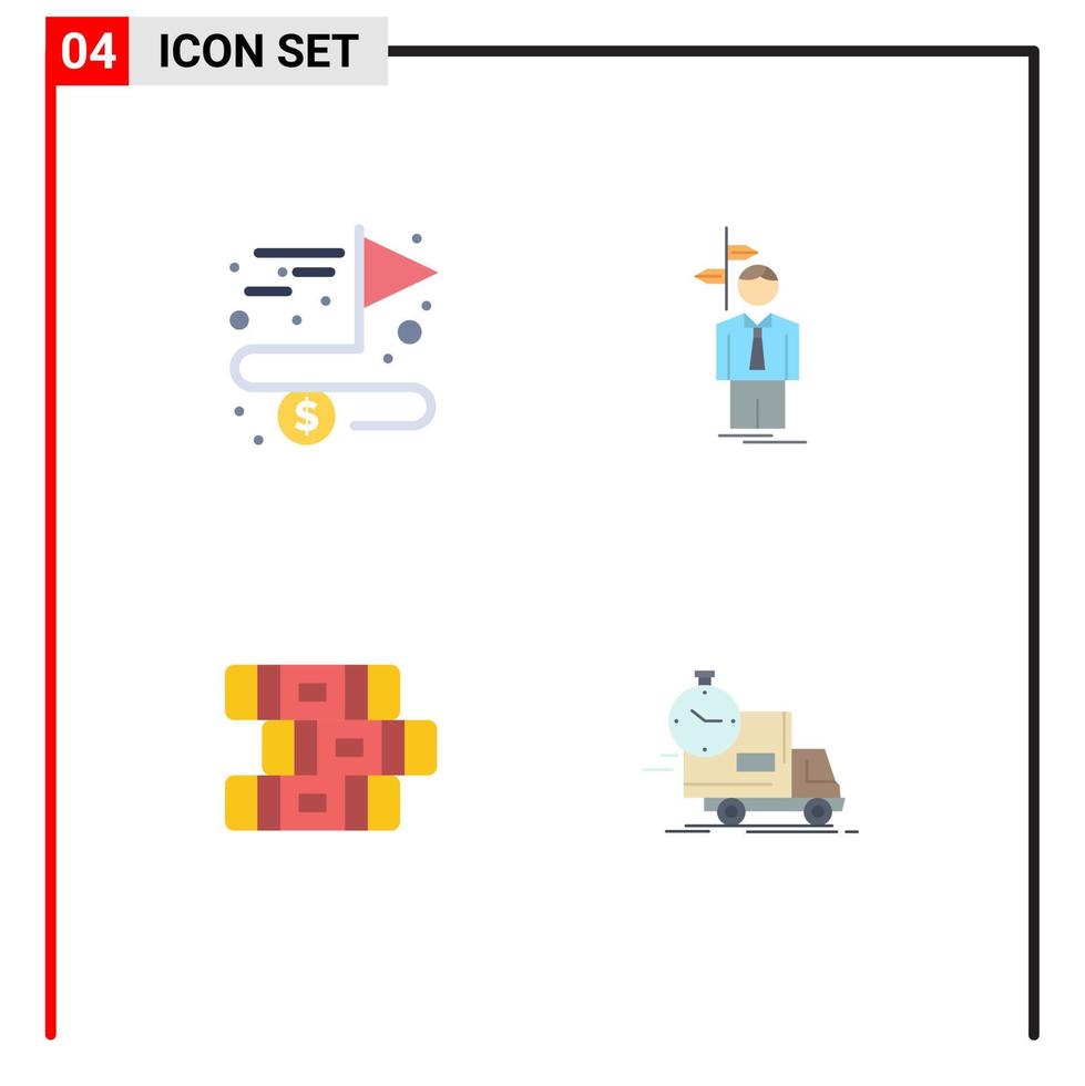pacote de 4 sinais e símbolos de ícones planos modernos para mídia impressa na web, como atingir o objetivo educacional, escolher elementos de design de vetores editáveis estacionários