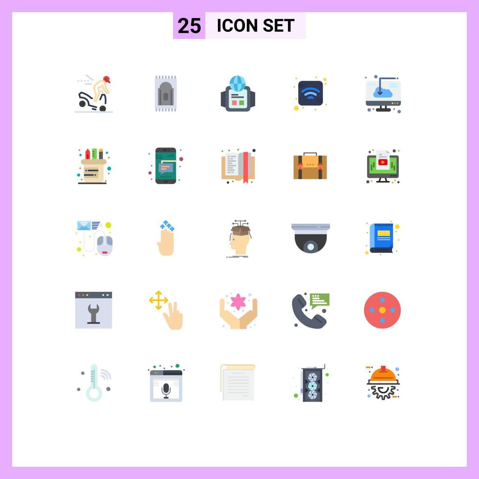 conjunto moderno de 25 cores planas e símbolos, como download de software, relógio, computador, wi-fi, elementos de design de vetores editáveis