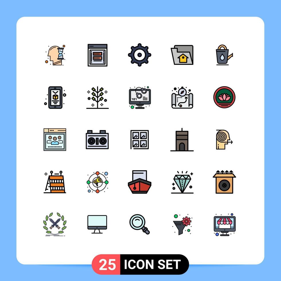 conjunto de pictogramas de 25 cores planas de linha preenchida simples de arquivo de serviço de phishing de banho de chuveiro elementos de design vetorial editáveis vetor