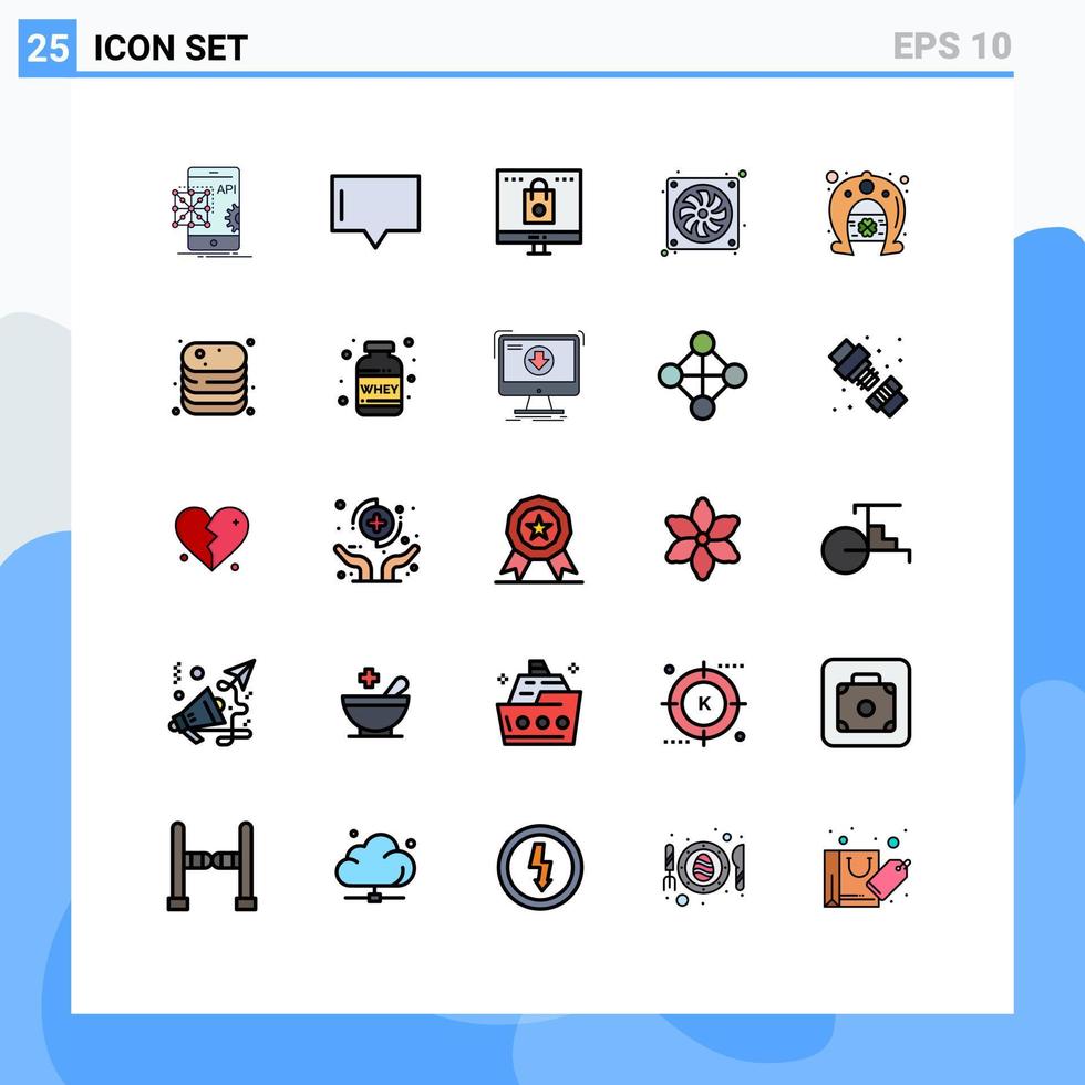 pacote de interface de usuário de 25 cores planas de linha preenchida básica de bolsa de fã de dia compras de computador elementos de design de vetores editáveis