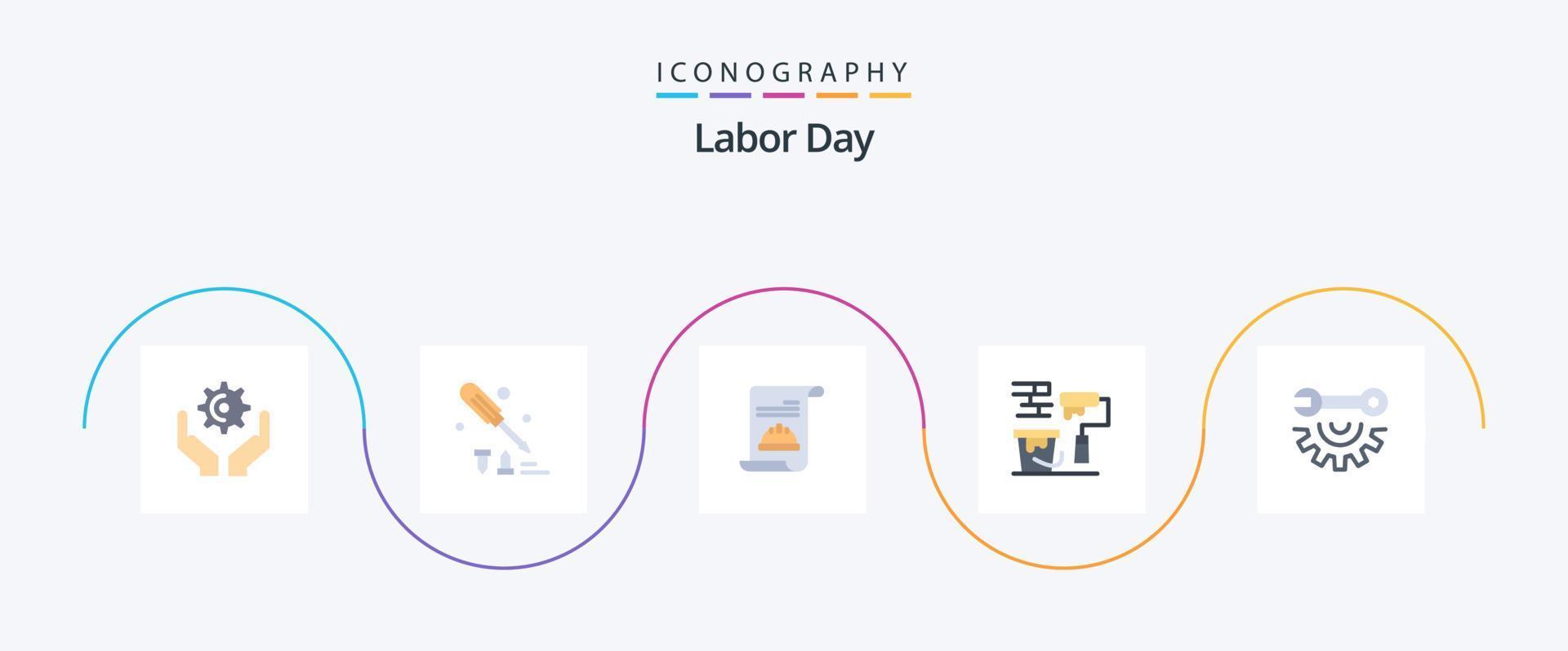 Dia do Trabalho Flat 5 Icon Pack, incluindo ferramentas de garagem. escovar. convite. pintar. pincel vetor