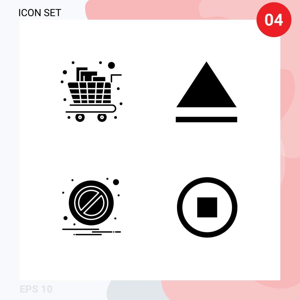 pacote de glifos sólidos de 4 símbolos universais de elementos de design de vetores editáveis pelo usuário do bloco de compras básico do carrinho