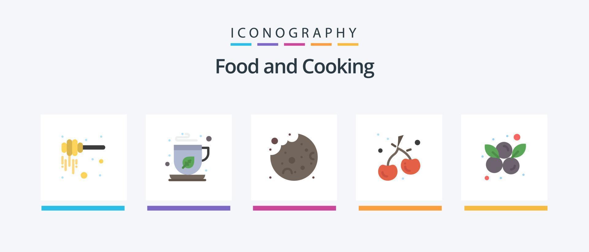 pacote de ícones de comida plana 5, incluindo frutas. amoras. bolo. baga. cereja. design de ícones criativos vetor