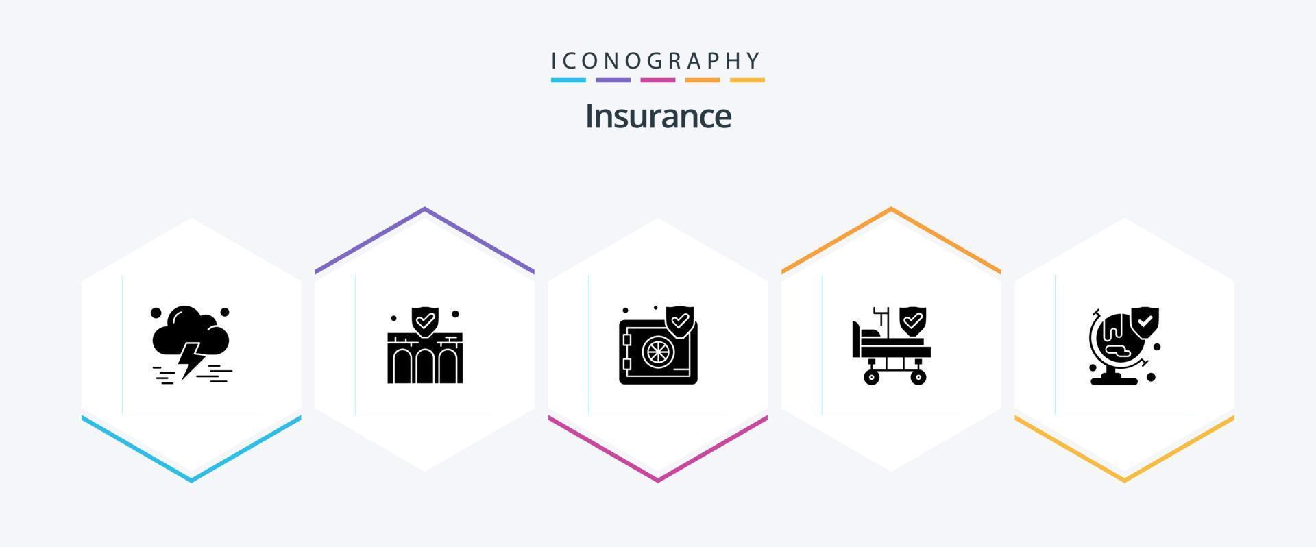 pacote de ícones de 25 glifos de seguro, incluindo mundo. rodas. propriedade. hospital. segurança vetor