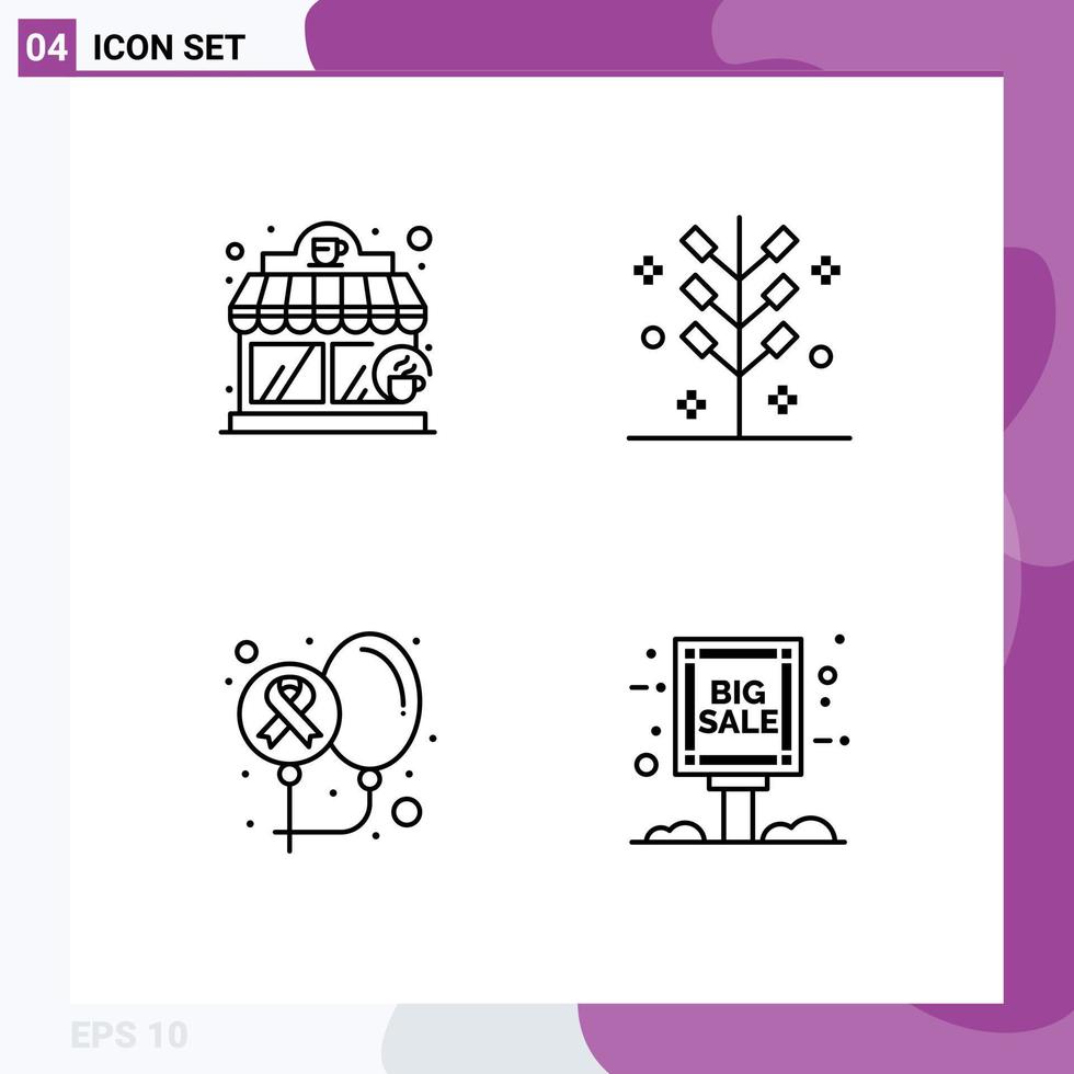 pacote de linha vetorial editável de 4 cores planas de linha preenchida simples de celebração de câncer de café fogos de artifício saúde elementos de design vetorial editáveis vetor