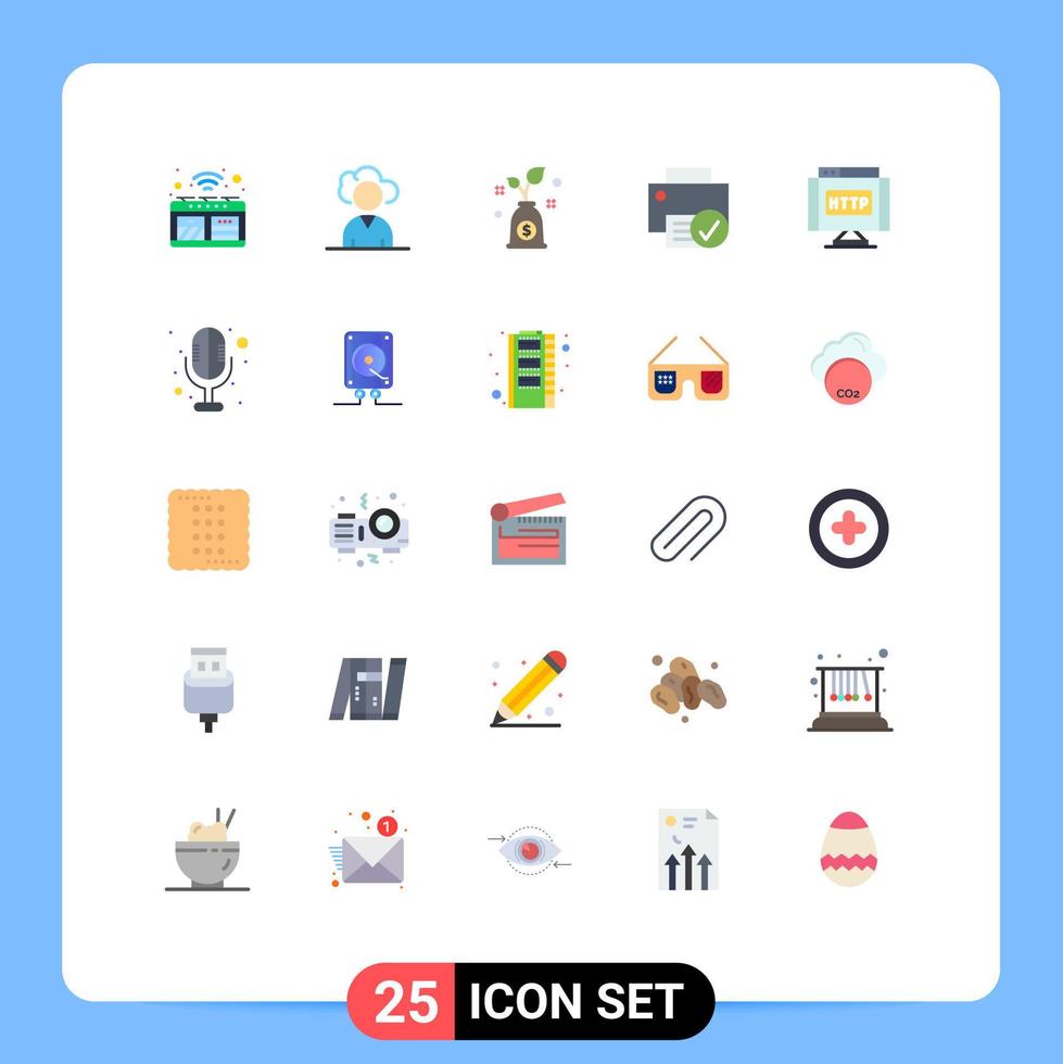 grupo de símbolos de ícone universal de 25 cores planas modernas de gadget de orçamento de hardware http conectado elementos de design de vetores editáveis