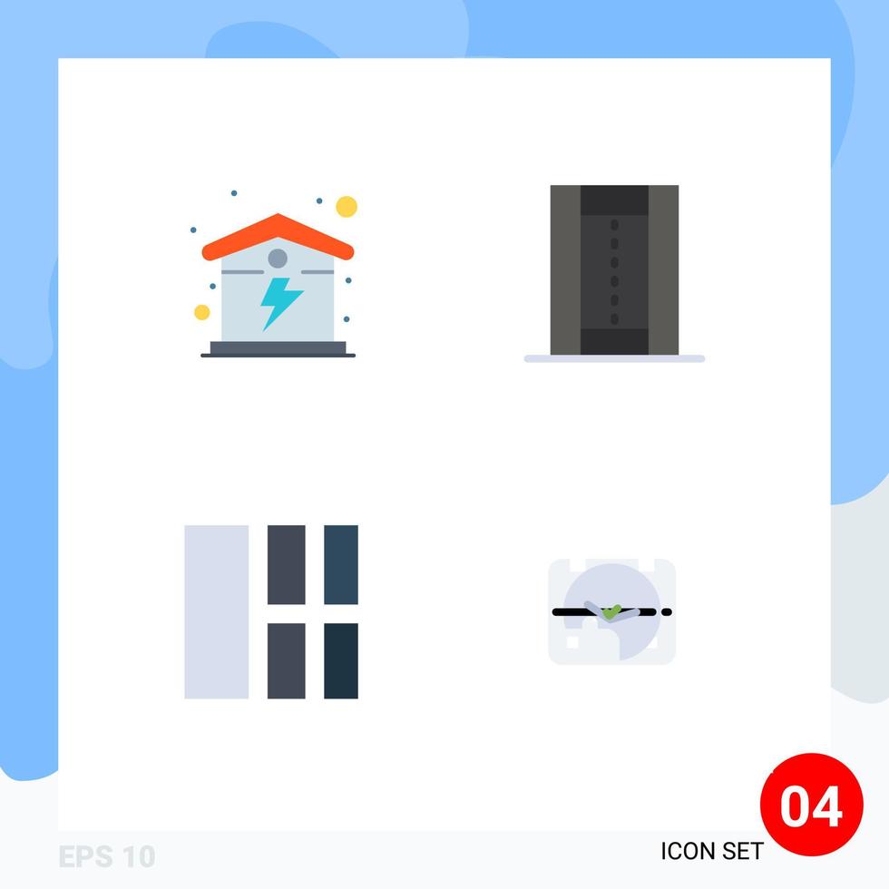 pacote de 4 ícones planos criativos de interface de jogo de energia de colagem elétrica elementos de design de vetores editáveis