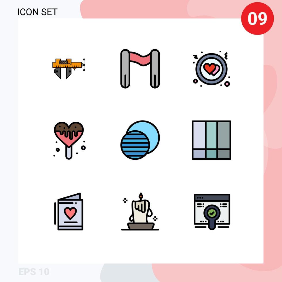 conjunto de 9 símbolos de símbolos de ícones de interface do usuário modernos para o círculo de ciência do sol eclipse gelo doce elementos de design de vetores editáveis
