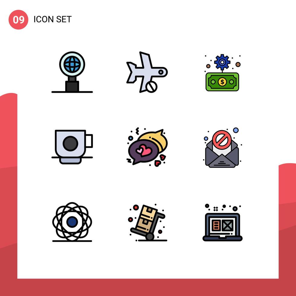 pacote de 9 sinais e símbolos modernos de cores planas de linha preenchida para mídia impressa na web, como elementos de design de vetor editável de negócios de finanças de amor