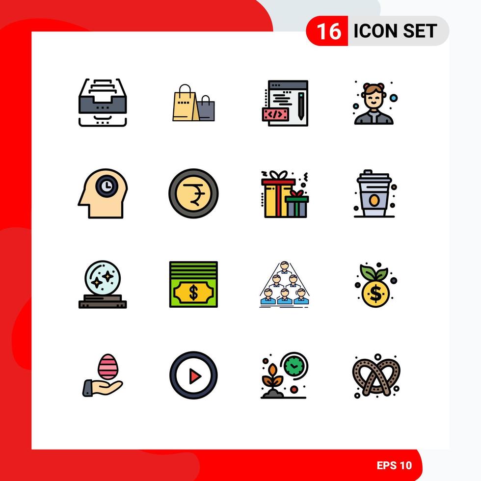 conjunto de 16 sinais de símbolos de ícones de interface do usuário modernos para garçonetes de rosto loja de avatar feminino elementos de design de vetores criativos editáveis