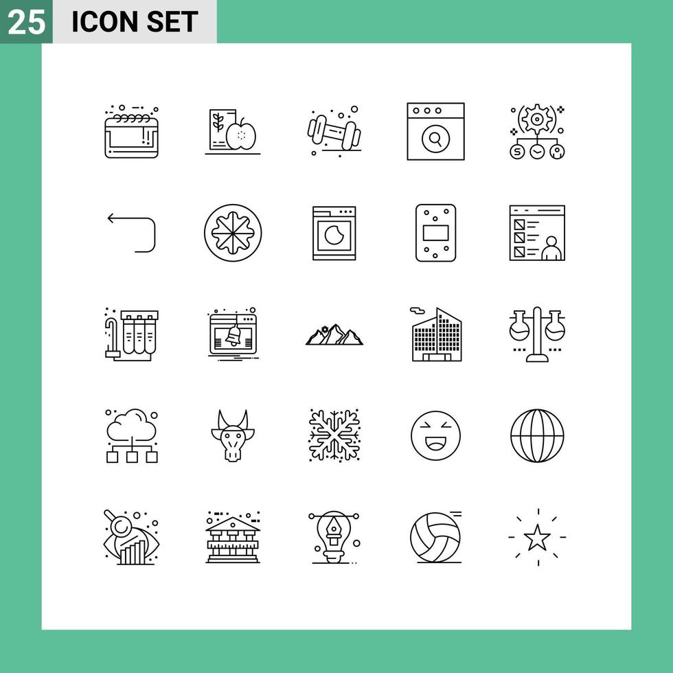 Pacote de linha de interface de usuário 25 de sinais e símbolos modernos de elementos de design de vetores editáveis de aplicativos de frutas mac de tarefas