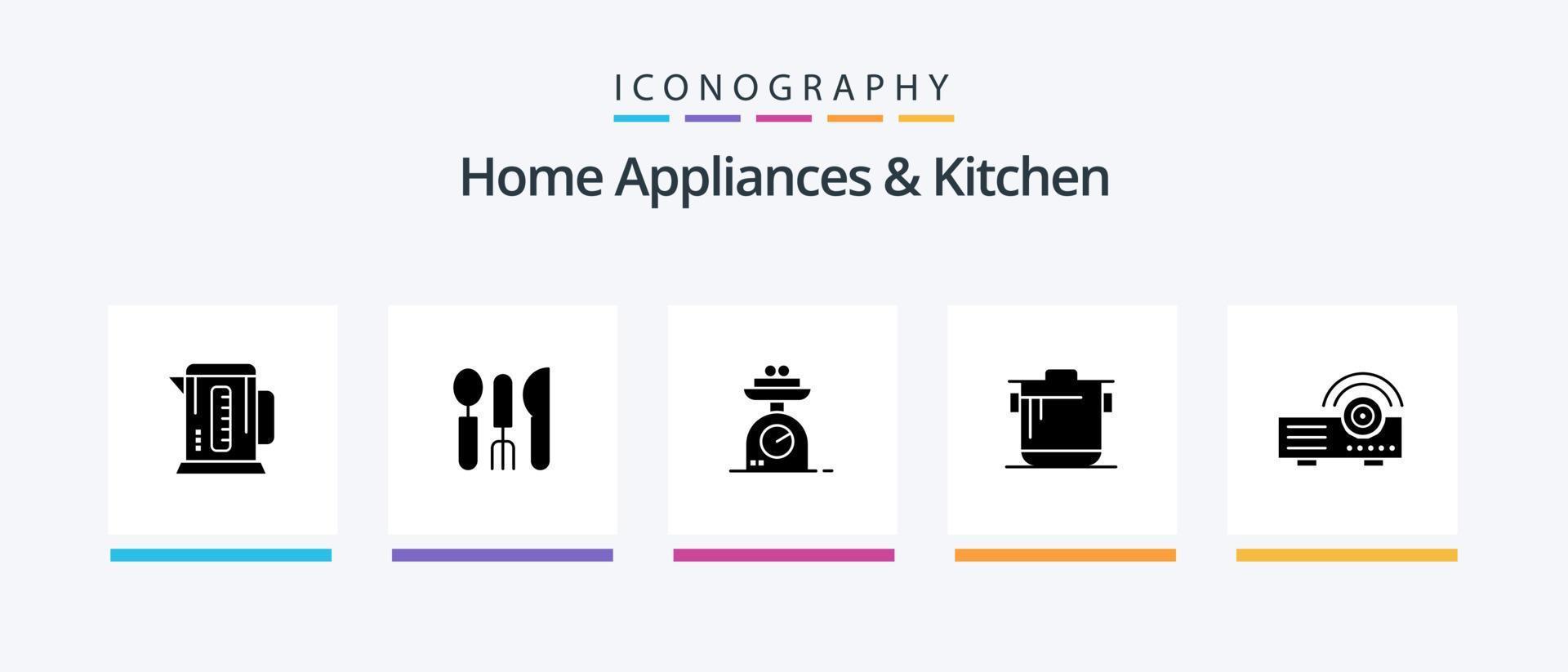 eletrodomésticos e pacote de ícones de glifo 5 de cozinha, incluindo cozinha. peso. serviço. pesagem. máquina. design de ícones criativos vetor