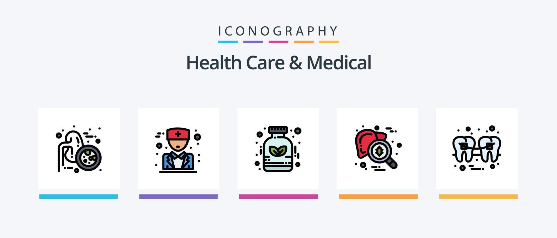 cuidados de saúde e linha médica preencheram o pacote de 5 ícones, incluindo masculino. medicina. o preenchimento. homeopatia. alternativo. design de ícones criativos vetor