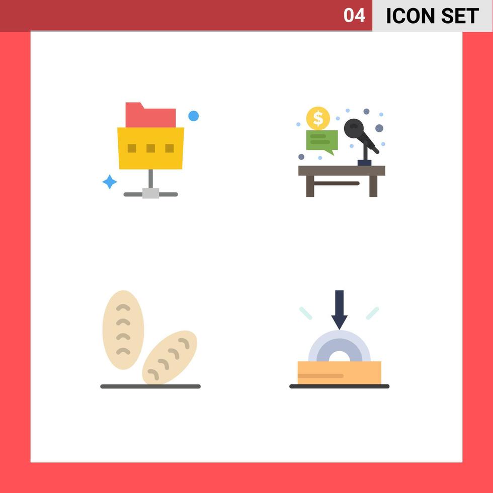 grupo de 4 ícones planos, sinais e símbolos para rede, pão, microfone, martelo, negócios, elementos de design de vetores editáveis