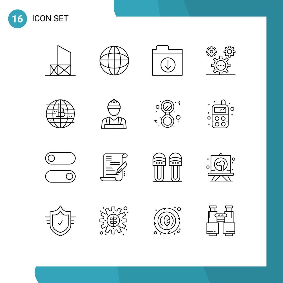 conjunto de esboço de interface móvel de 16 pictogramas de futuro de ideias de dinheiro, desenvolvimento mundial, codificação de elementos de design de vetores editáveis