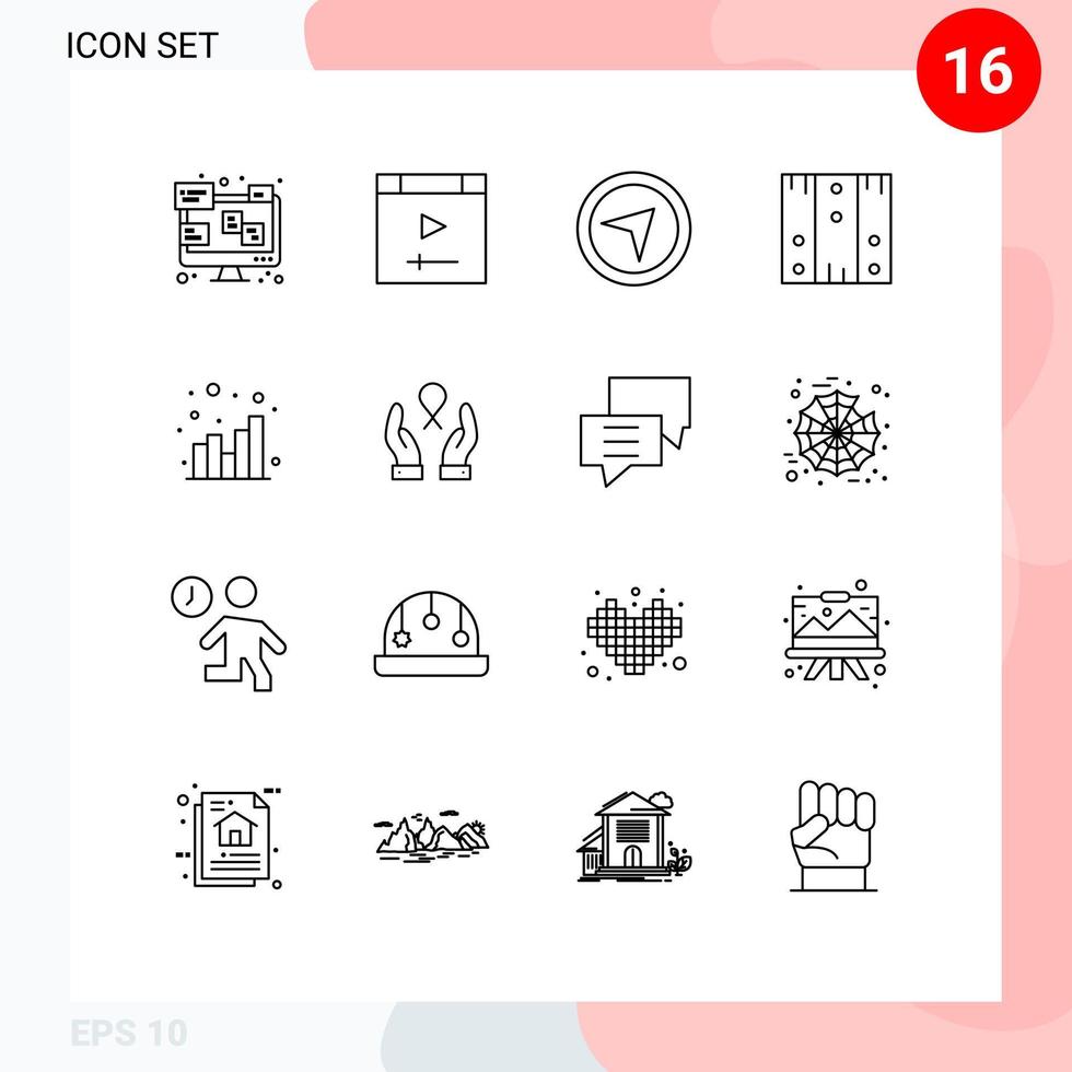 conjunto de pictogramas de 16 contornos simples de gráficos vetoriais editáveis de entrega de estoque de direção de madeira vetor