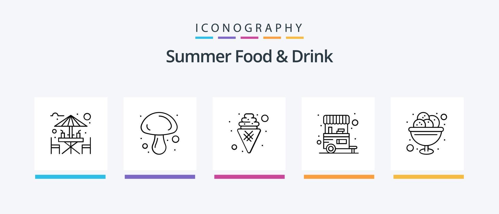 comida de verão e pacote de ícones da linha 5 de bebidas, incluindo comida. vegetal. garrafa. saudável. abacaxi. design de ícones criativos vetor