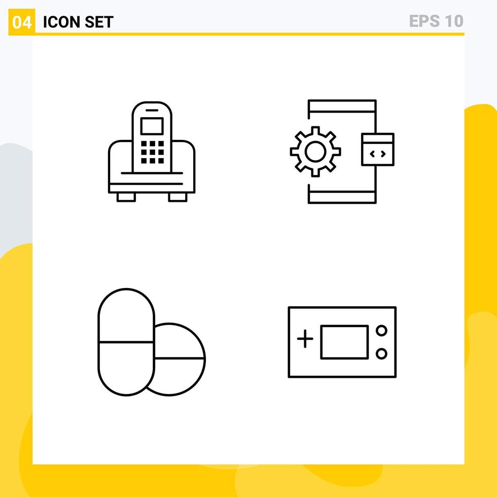 4 pacote de linha de interface de usuário de sinais e símbolos modernos de hardware de pílulas de dispositivo desenvolvem elementos de design de vetores editáveis de dispositivos