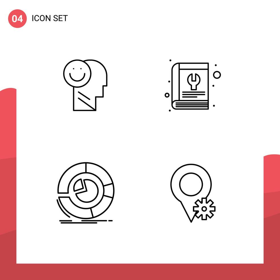 conjunto de 4 pacotes comerciais de cores planas de linha preenchida para análise manual de ferramentas de felicidade elementos de design de vetores editáveis