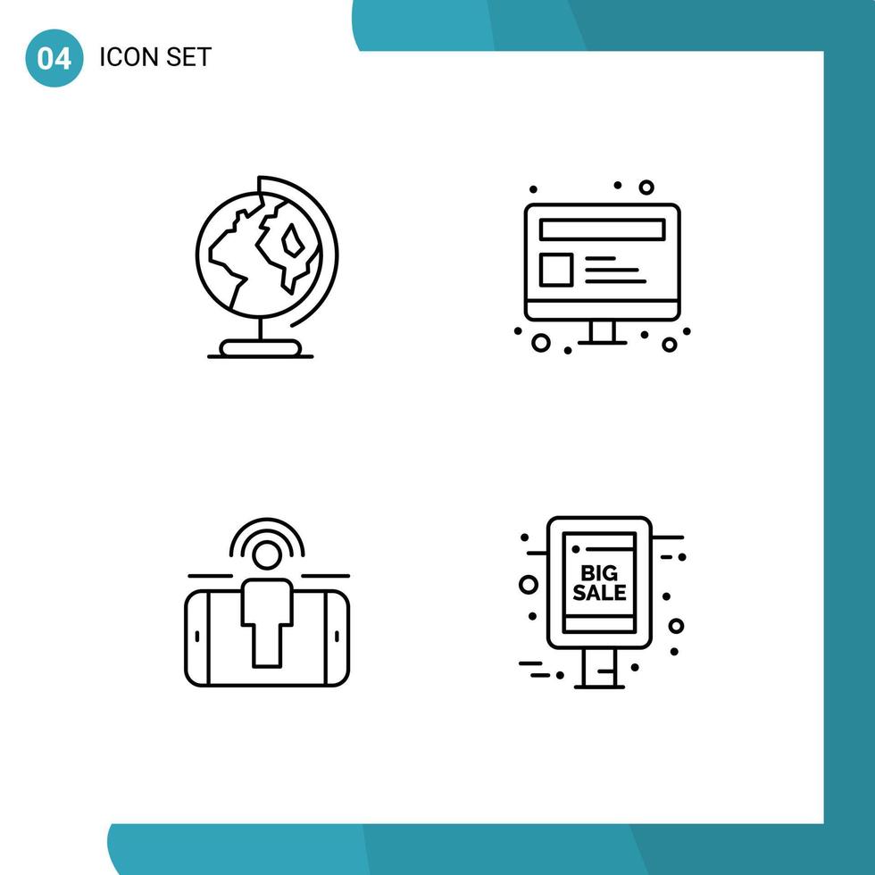 Pacote de 4 linhas de interface do usuário de sinais e símbolos modernos do mapa do usuário da terra, marketing na web, elementos de design vetorial editáveis vetor