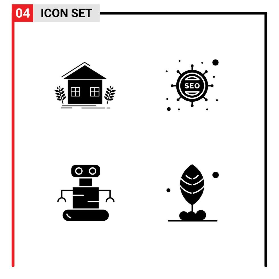 pacote de 4 sinais e símbolos de glifos sólidos modernos para mídia impressa na web, como agricultura, exoesqueleto, otimização de ambiente, espaço, elementos de design de vetores editáveis