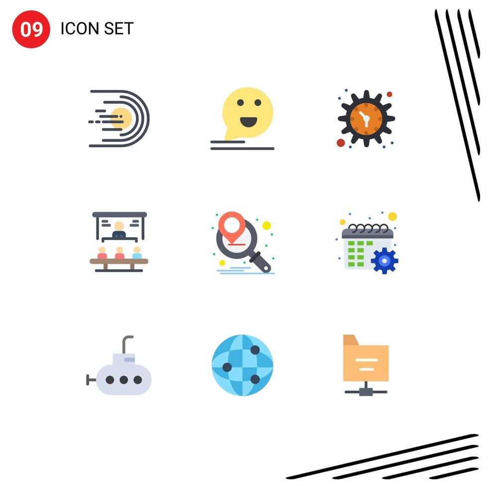 conjunto moderno de pictograma de 9 cores planas de elementos de design de vetores editáveis de tempo de negócios felizes de participação no mercado de pessoas