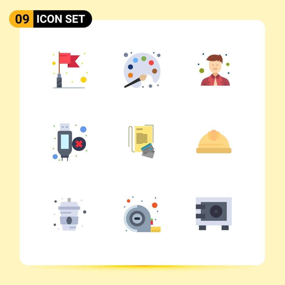pacote de interface de usuário de 9 cores planas básicas de elementos de design de vetor editável de extensão de nota de homem de caderno de crédito