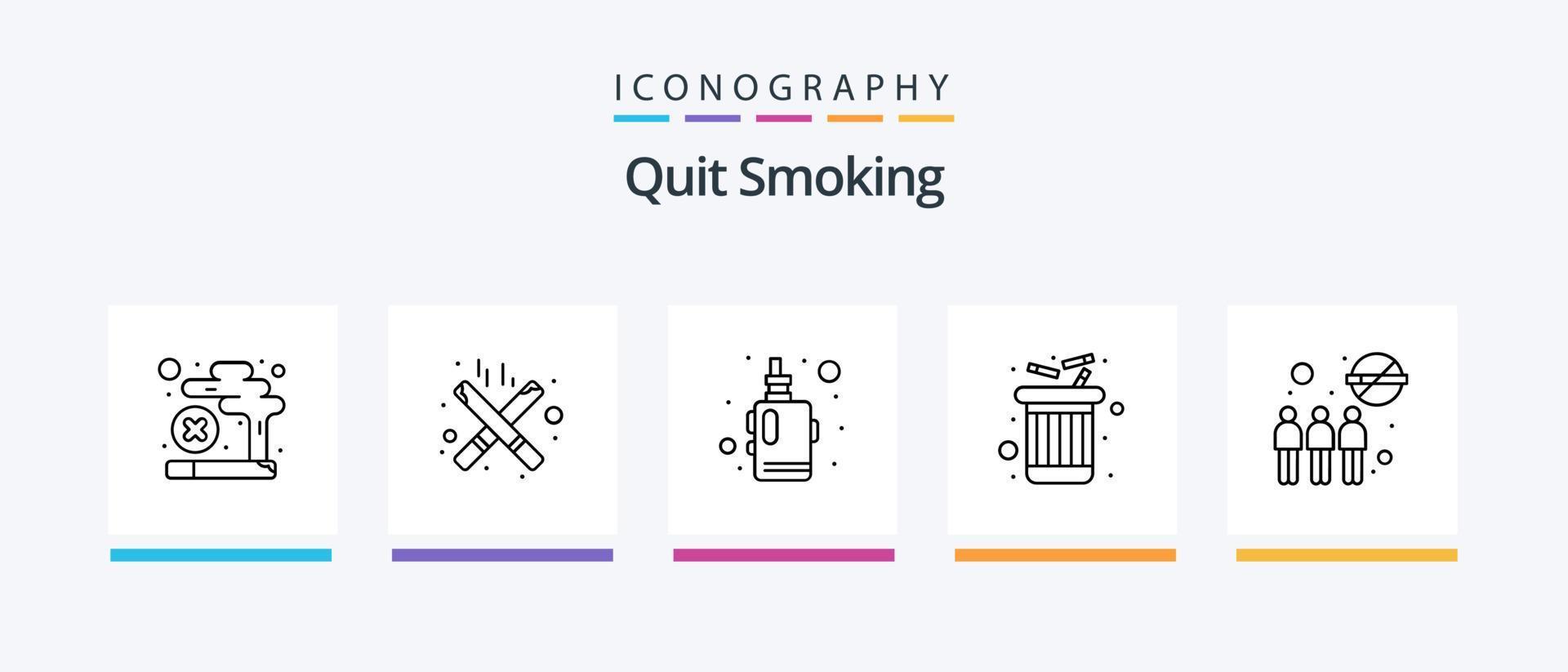 parar de fumar linha 5 pacote de ícones, incluindo não permitido. quadra. cigarro. banido. reunião. design de ícones criativos vetor