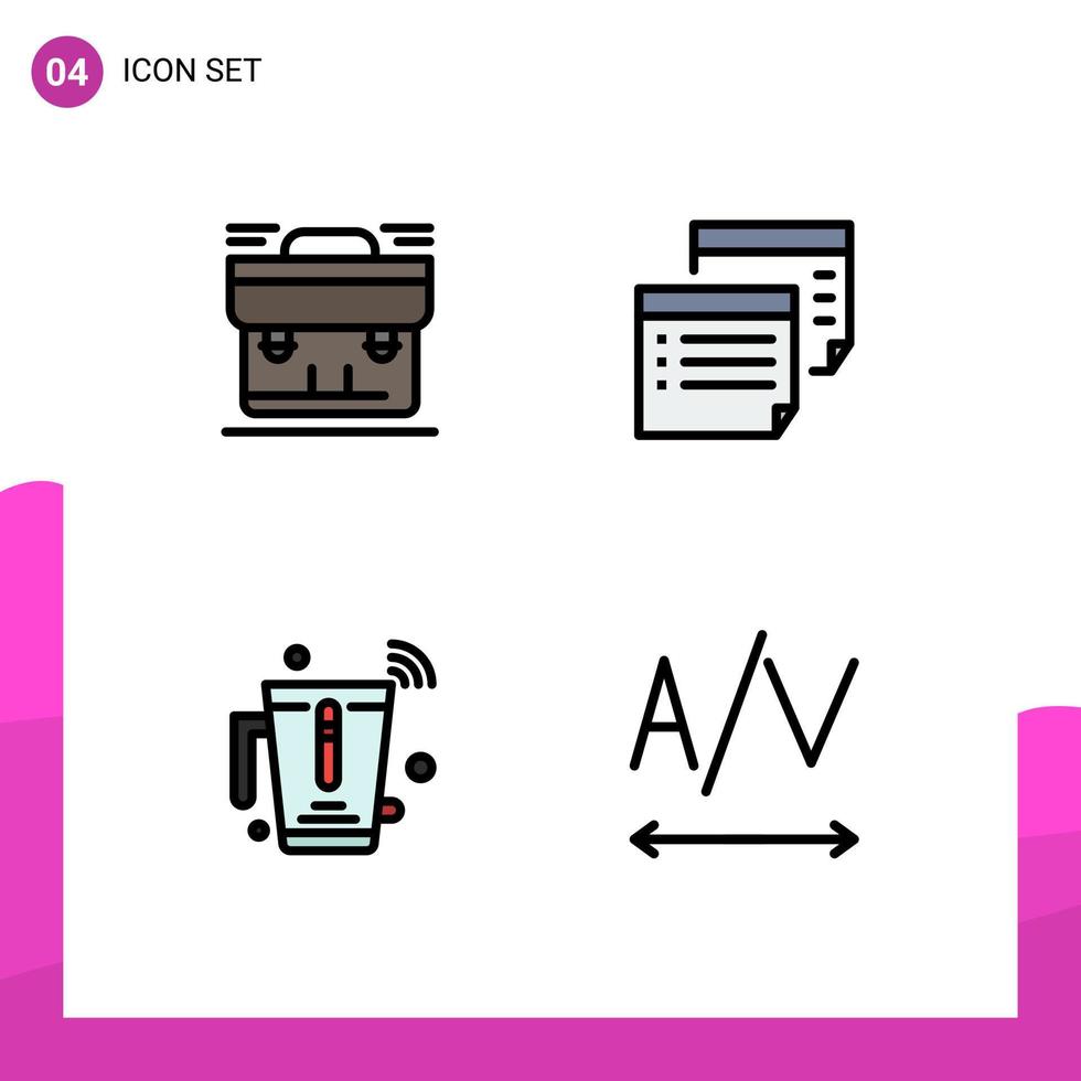 4 ícones criativos, sinais modernos e símbolos de lembrete de saco, pasta, notas, suco, elementos de design vetoriais editáveis vetor