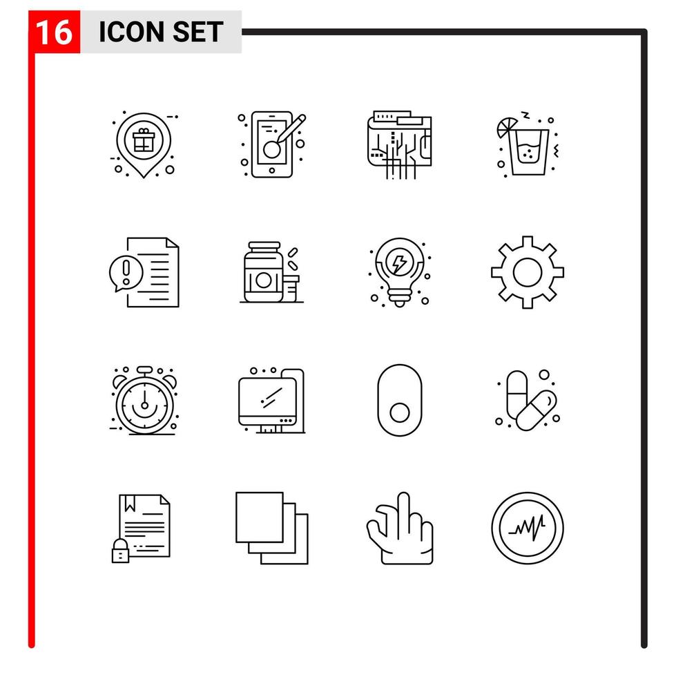 16 ícones criativos, sinais e símbolos modernos de comunicação, bebida móvel, internet, elementos de design de vetores editáveis