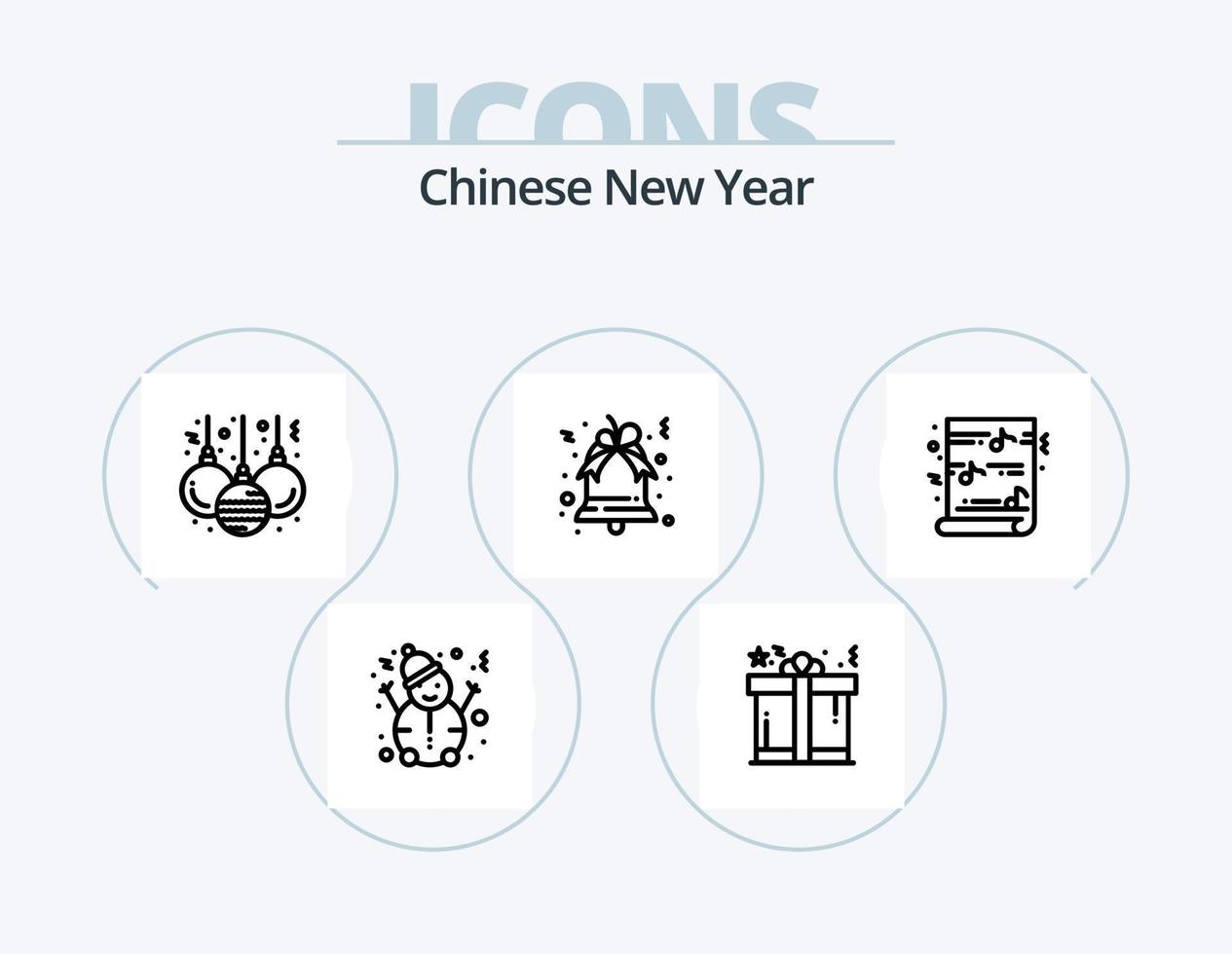 ícone do pacote de 5 ícones da linha do ano novo chinês. chinês. prédio. decoração. arquitetura. flor vetor