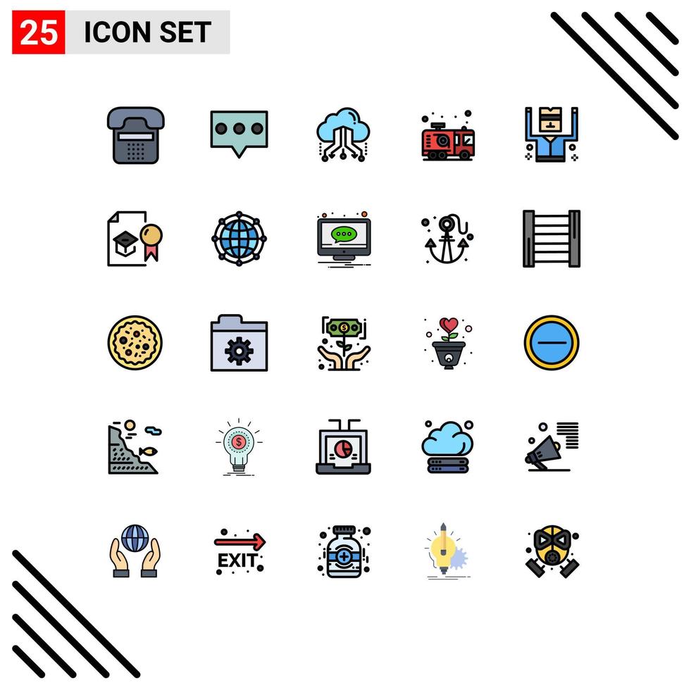pacote de interface do usuário de 25 cores planas de linha preenchida básica de elementos de design de vetores editáveis on-line de emergência de nuvem de fogo de bombeiro