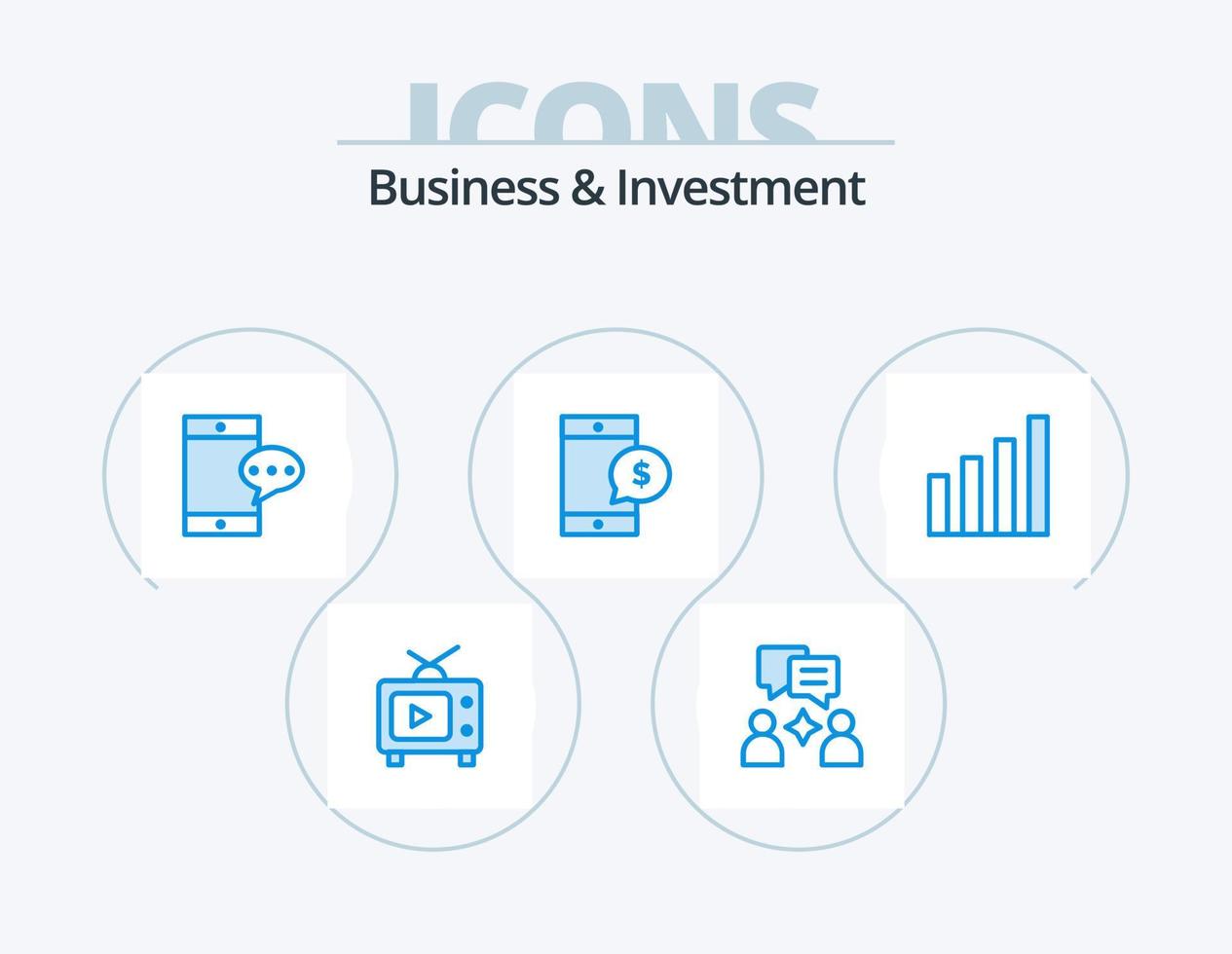 design de ícones do pacote de 5 ícones azuis de negócios e investimentos. do utilizador. interface. conversando. analítico. dinheiro vetor
