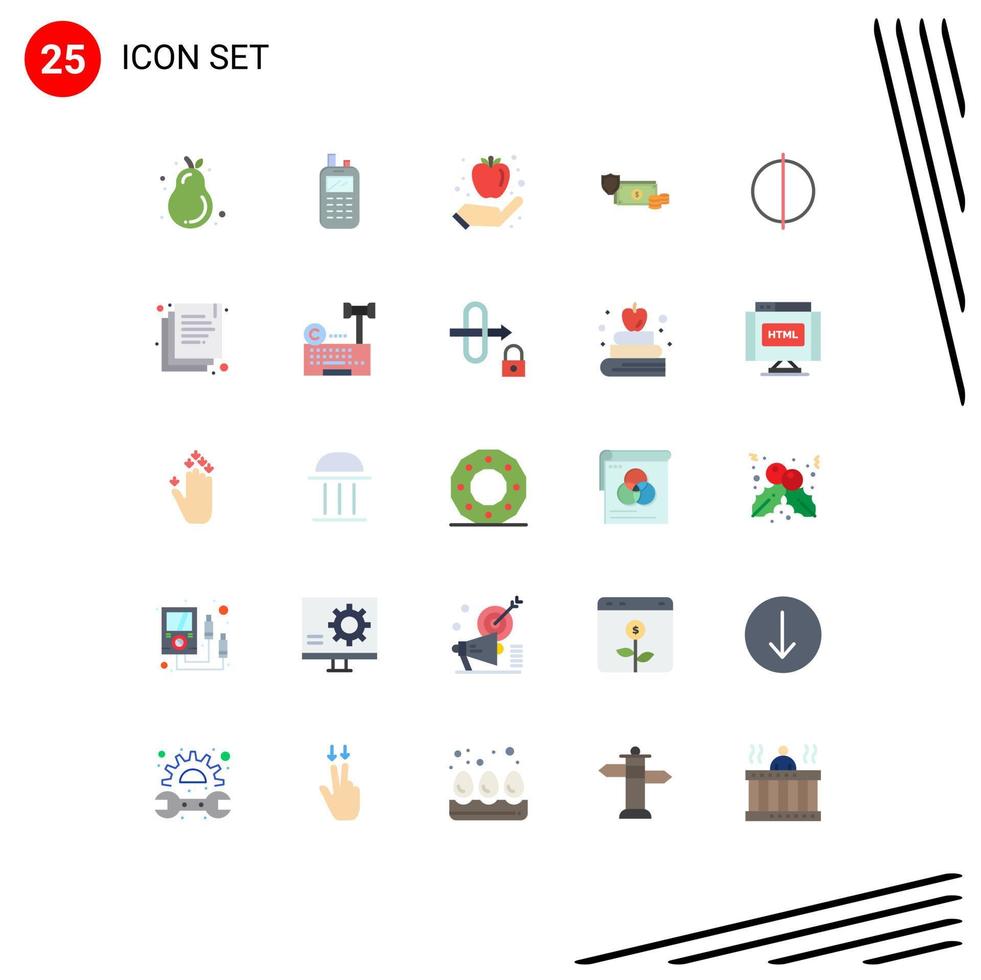 conjunto de 25 ícones de interface do usuário modernos, símbolos, sinais para dinheiro, finanças, maçã, moedas, dólar, elementos de design de vetores editáveis
