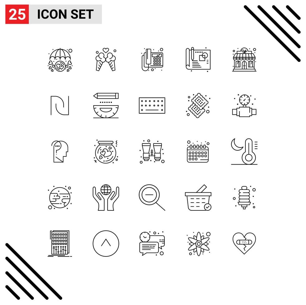 conjunto moderno de pictograma de 25 linhas de esboço de restaurante, dispositivo de processo doce, elementos de design vetorial editáveis vetor