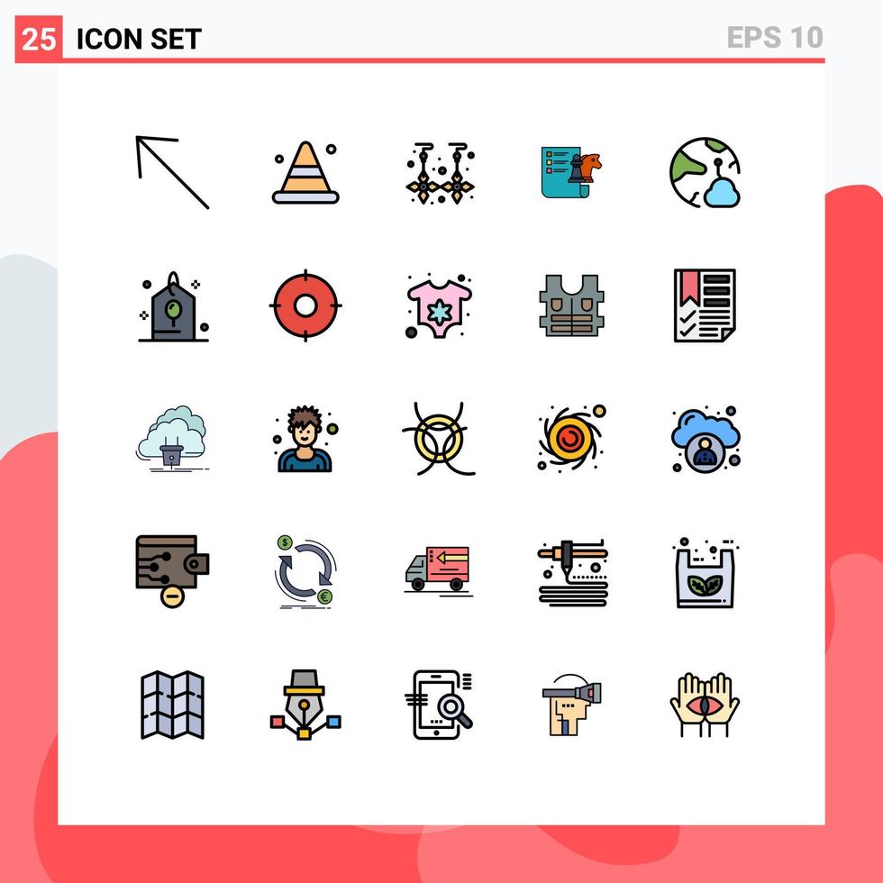 conjunto de 25 sinais de símbolos de ícones de interface do usuário modernos para brincos de nuvem de rede planejando elementos de design de vetores editáveis de negócios