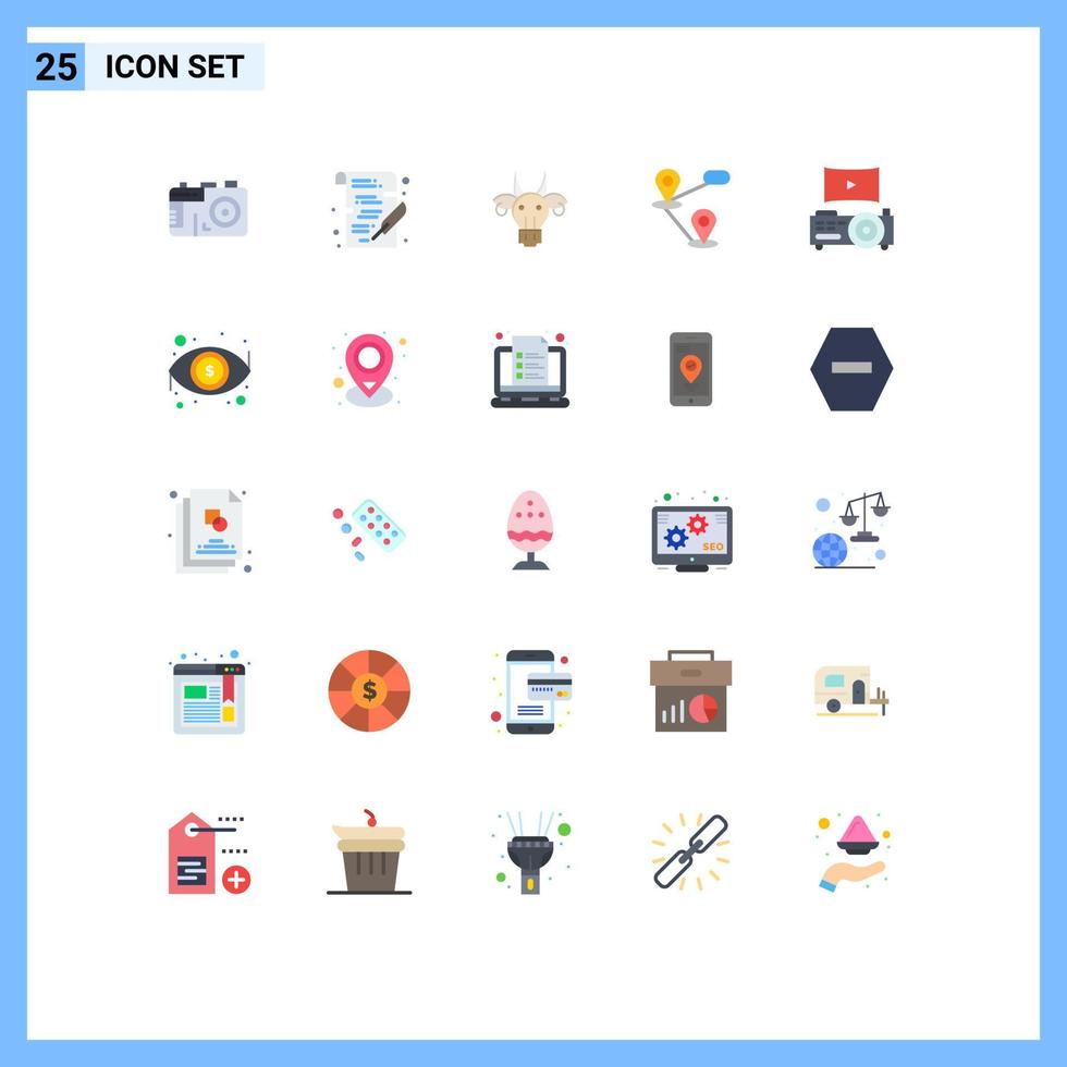 pacote de interface do usuário de 25 cores planas básicas de mapa de animais de cinema de teatro gps elementos de design de vetores editáveis