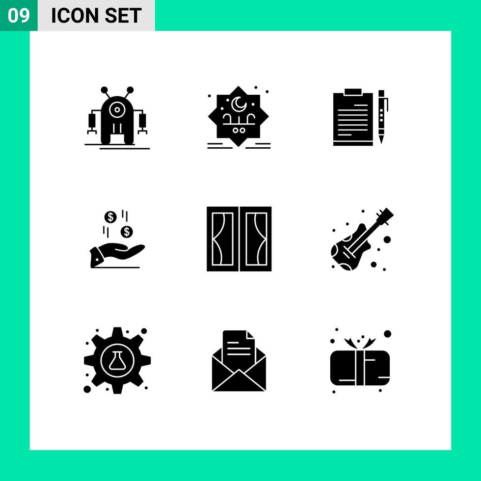 9 ícones criativos sinais modernos e símbolos de página de folha de documento de mão de dinheiro elementos de design de vetores editáveis