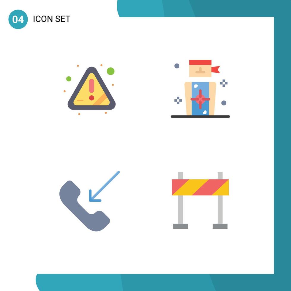 conjunto moderno de 4 ícones e símbolos planos, como alerta de erro móvel, pessoas, telefone, elementos de design de vetores editáveis