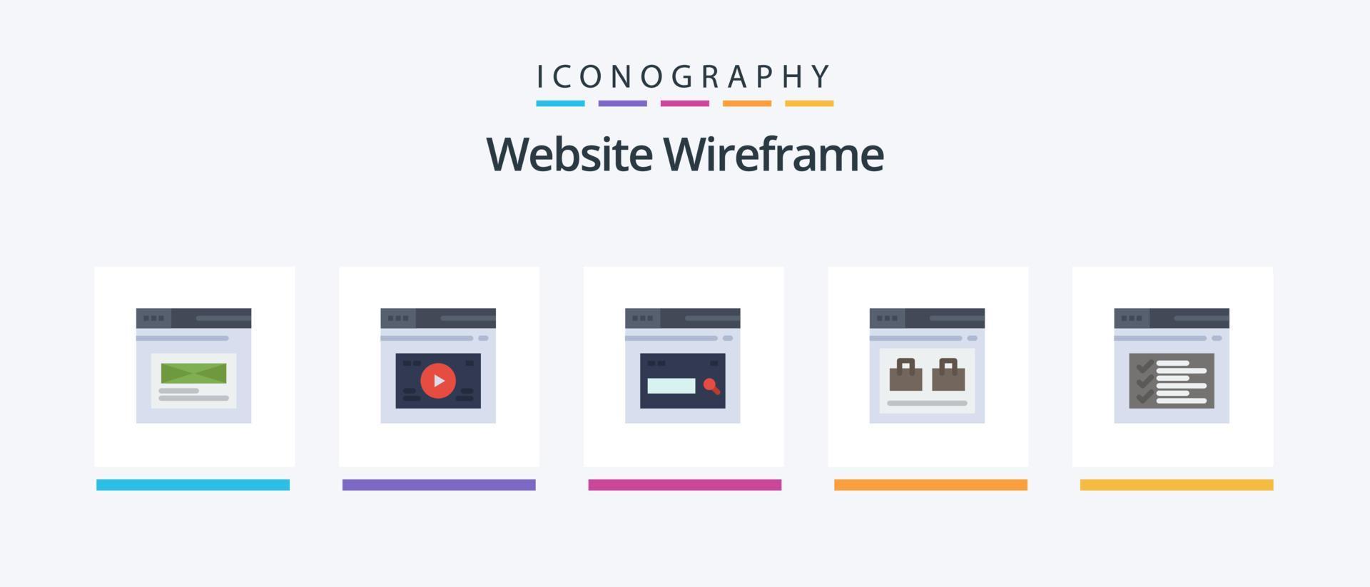 website wireframe flat 5 icon pack incluindo web. Internet. local na rede Internet. procurar. rede. design de ícones criativos vetor