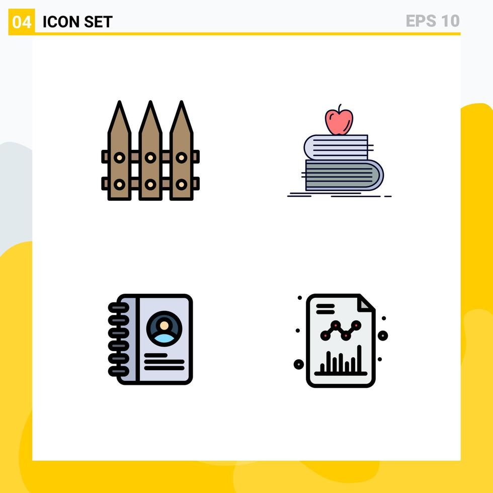 pacote de interface de usuário de 4 cores planas básicas de linhas preenchidas de livro de vedação primavera aluno usuário editável elementos de design vetorial vetor