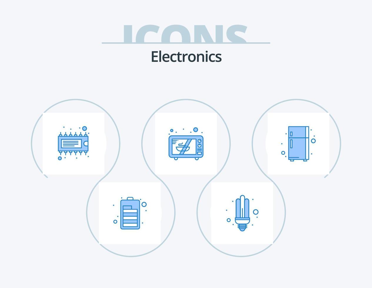 design de ícones do pacote de 5 ícones azuis eletrônicos. . frigorífico. dispositivo. aparelho eletrônico. microondas vetor