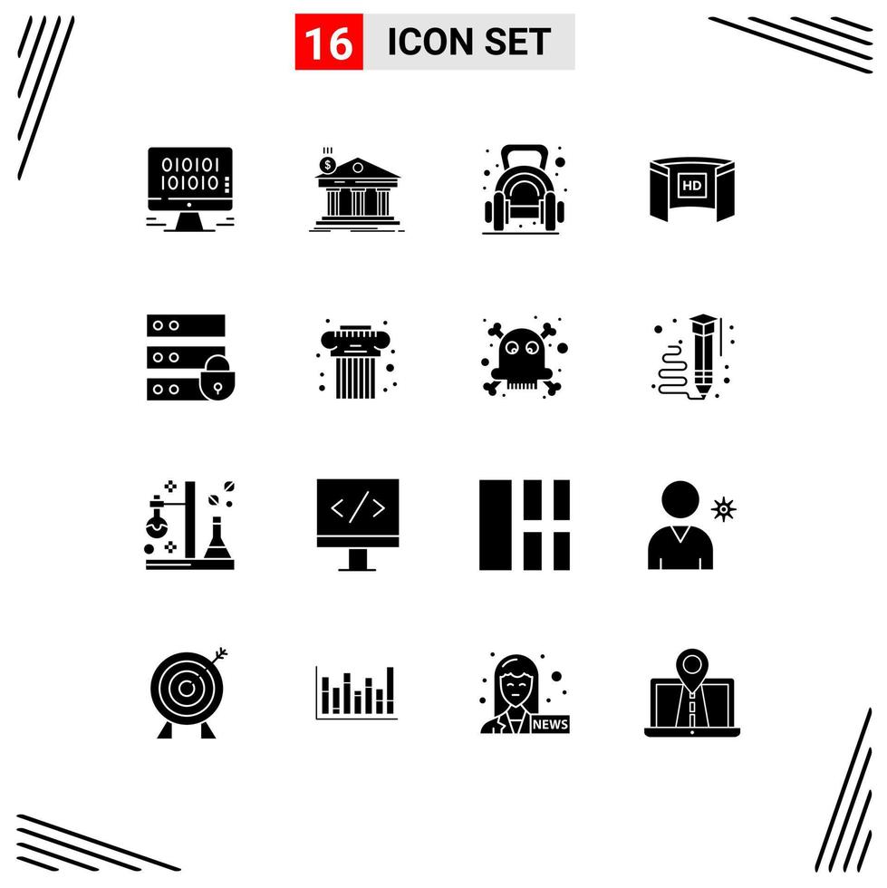 16 ícones criativos sinais e símbolos modernos de screencinema exibem elementos de design de vetores editáveis de haltere de cinematografia federal