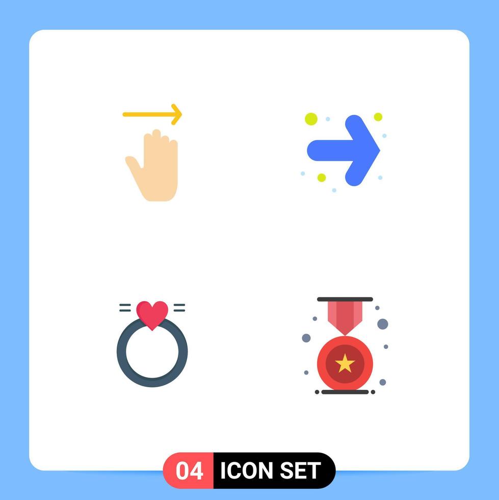 conjunto moderno de 4 ícones e símbolos planos, como mão, amor, direito, prêmio, elementos de design de vetores editáveis