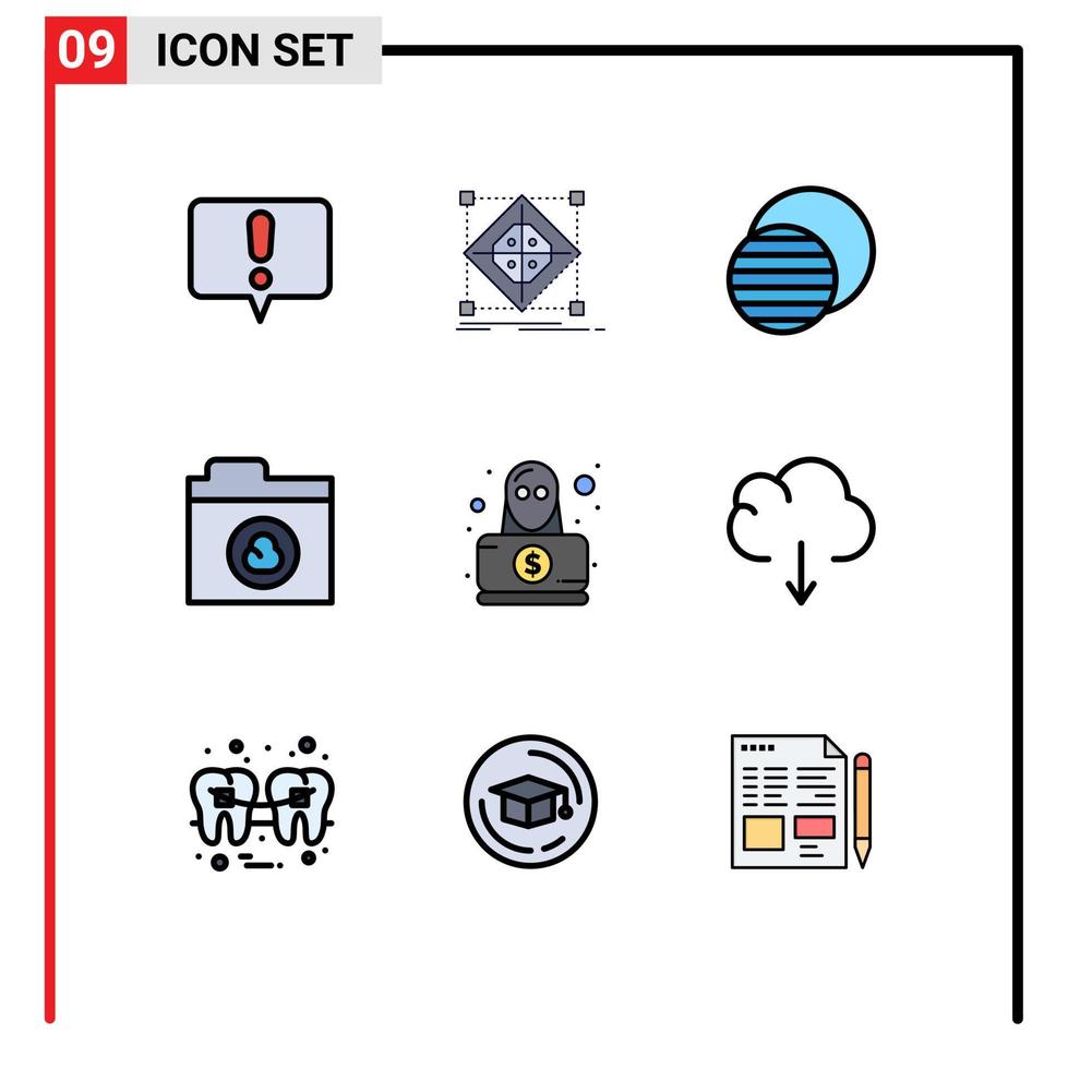 conjunto de pictogramas de 9 cores planas de linhas preenchidas simples de elementos de design de vetores editáveis de rede de eclipse de detetive espião