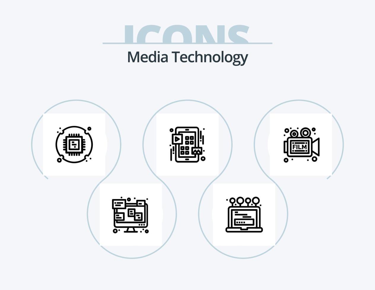 design de ícones do pacote de ícones de linha de tecnologia de mídia 5. tela. papel. comunicação. jornal. bate-papo vetor