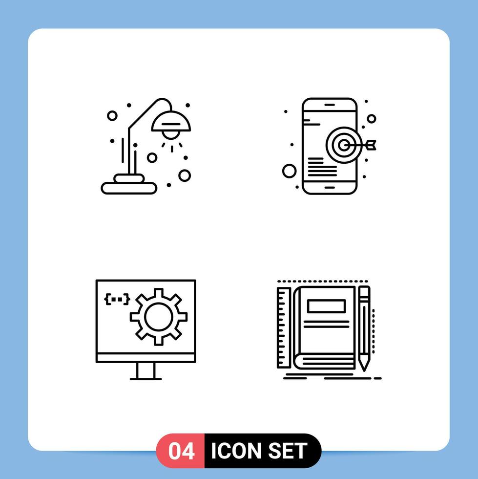 conjunto moderno de 4 cores e símbolos planos de linha preenchida, como elementos de design de vetor editável de desenvolvimento de alvo de educação de computador escolar