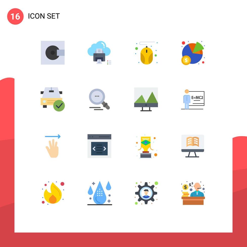 conjunto de pictogramas de 16 cores planas simples de pacote editável de mouse de torta de impressora de estatísticas verificado de elementos de design de vetores criativos